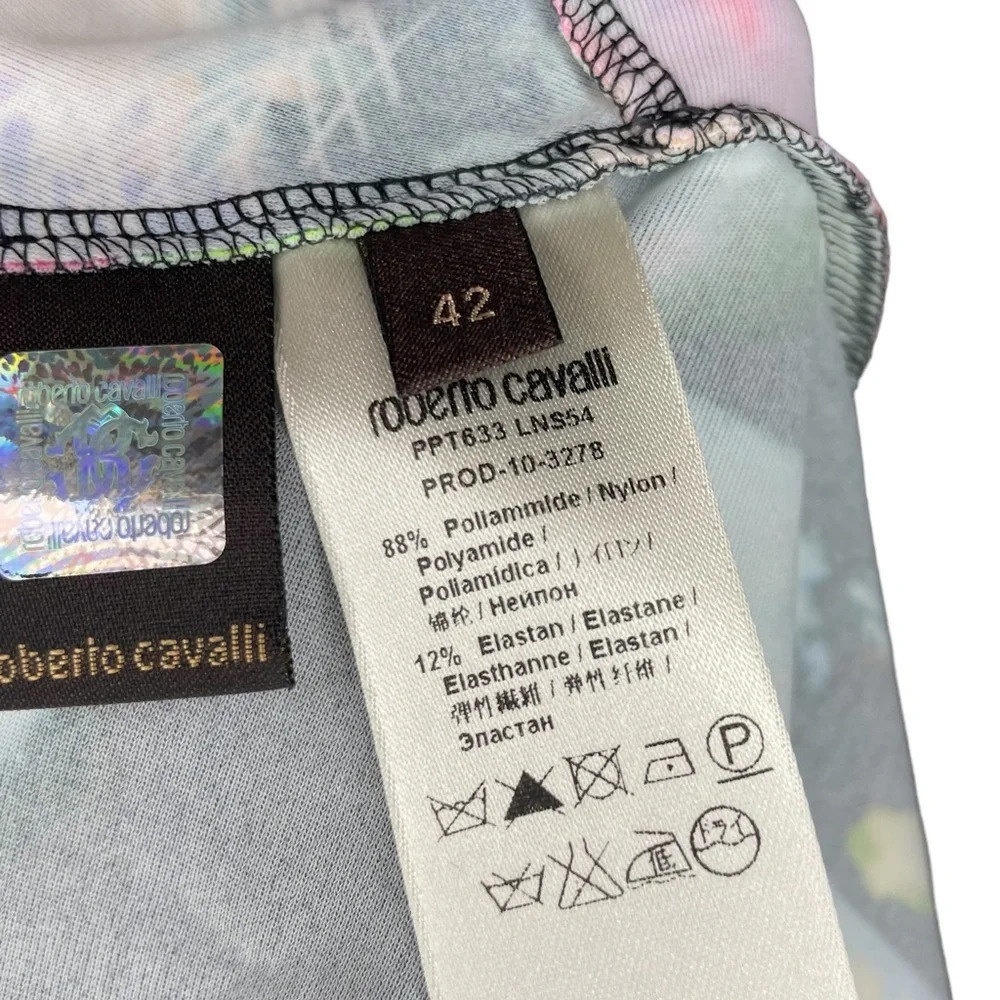 Roberto Cavalli Colorful Black Floral Blouse Women’s Size 42 Designer Preppy - Picture 12 of 13